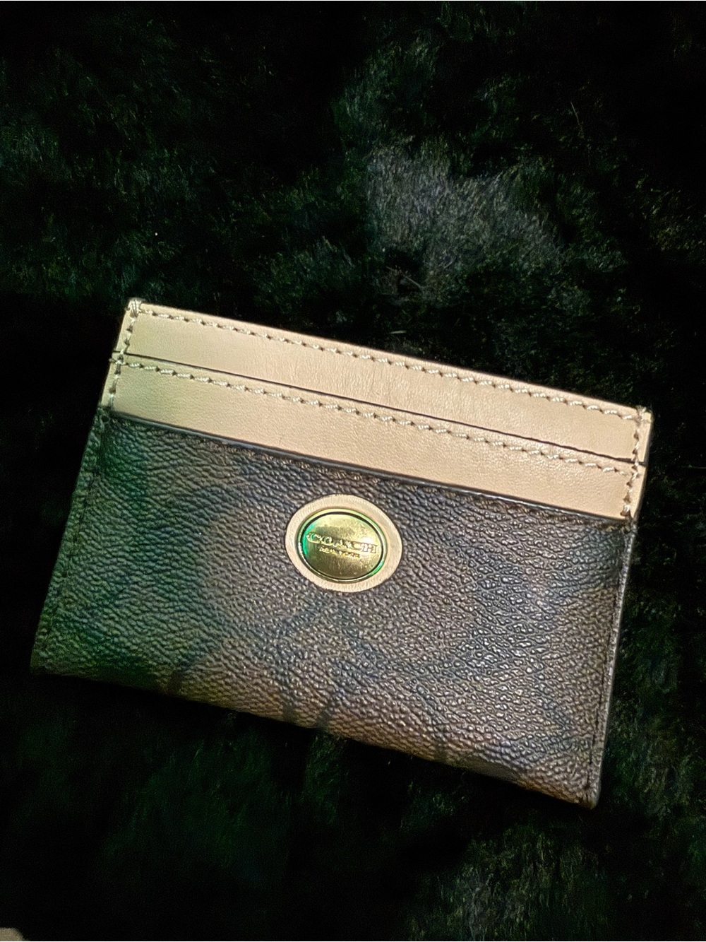 Coach Two-Tone Leather Card Holder - Black and Cream